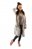 2WOMEN'S LONG CARDIGAN WITH POCKETS - GRAY WITH GENTLE PINK