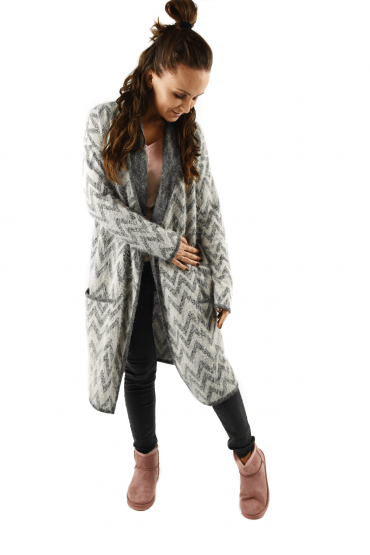 WOMEN'S LONG CARDIGAN WITH POCKETS - GRAY