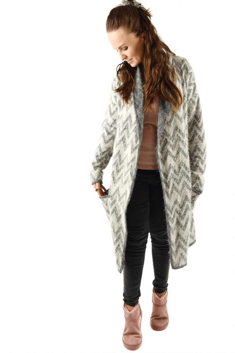 2WOMEN'S LONG CARDIGAN WITH POCKETS - GRAY