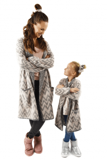 swetry mama i córka długie kardigany cieple