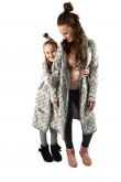 2LONG SWEATER CARDIGAN WITH POCKETS IN GRAY COLOUR FOR MOTHER AND DAUGHTER