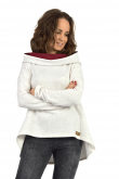 2WOMEN'S SWEATSHIRT WITH AN EXTENDED BACK - ECRU WITH BURGUNDY