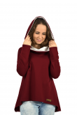 2WOMEN'S SWEATSHIRT WITH AN EXTENDED BACK - BURGUNDY WITH ECRU