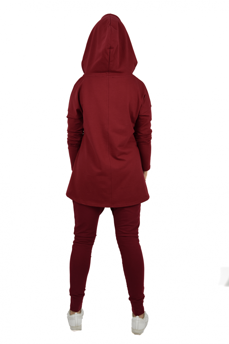2WOMEN'S SWEATSHIRT WITH AN EXTENDED BACK - BURGUNDY