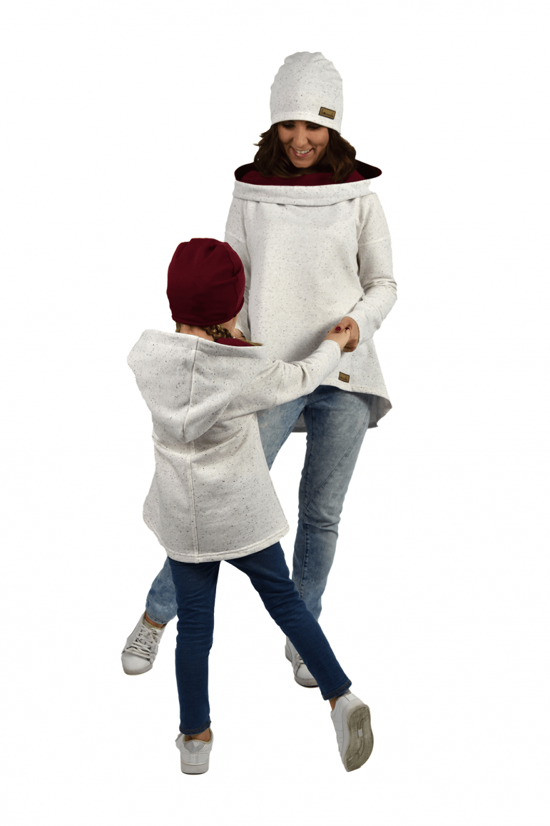 2THE SET OF OVERSIZED HOODIE FOR MOTHER AND DAUGHTER - ECRU BURGUNDY