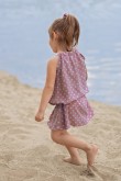2TRAPEZOID PINK POLKA DOT DRESS FOR A GIRL WITH BINDING