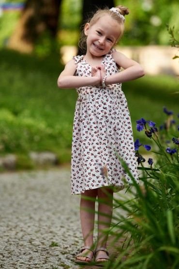 SUMMER DRESS FOR A GIRL WITH BINDING STRAPS - BERRIES