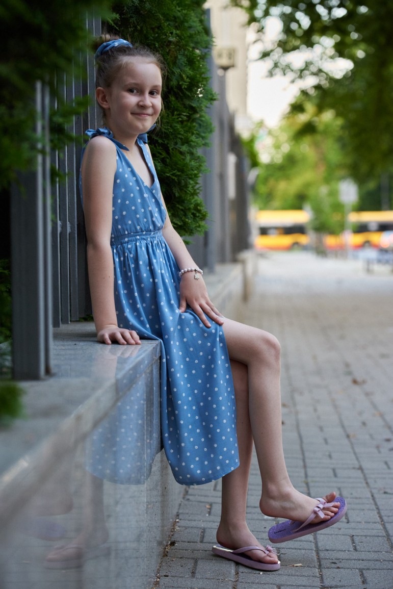 2SUMMER DRESS FOR A GIRL WITH BINDING STRAPS - BLUE SKY