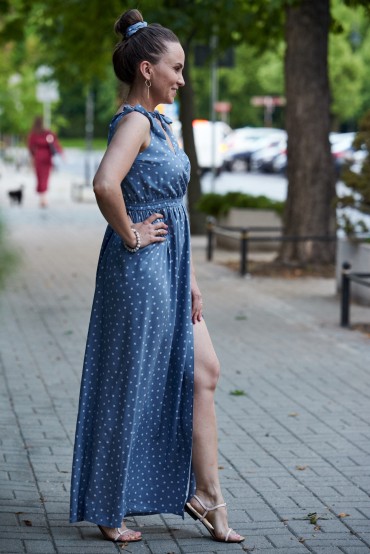 MAXI DRESS WITH BELTED STRAPS - BLUE SKY