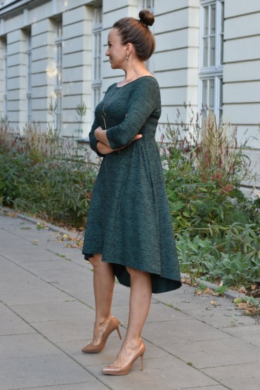 CASUAL ELEGANT DRESS WITH EXTENDED BACK - GREEN