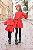 2A SET OF THE SAME DRESSES WITH A FRILL FOR SISTERS IN RED