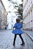 2LOOSE DRESS WITH A FRILL AND BELT FOR GIRLS - BLUE