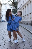 2A SET OF LOOSE DRESSES WITH A FRILL FOR MOTHER AND DAUGHTER - BLUE COLOR
