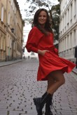 2LOOSE DRESS WITH A FRILL - RED