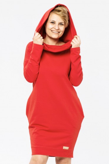 WOMEN'S HOODED TRACKSUIT TUNIC - RED