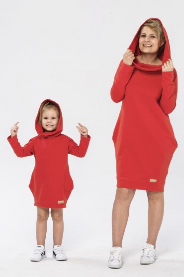 THE SET OF OVERSIZED HOODED TUNICS FOR MOTHER AND DAUGHTER - RED