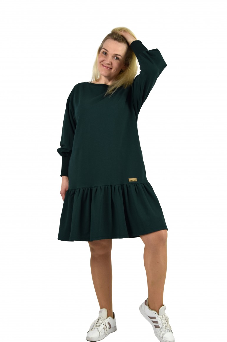 2LOOSE DRESS WITH A FRILL - GREEN