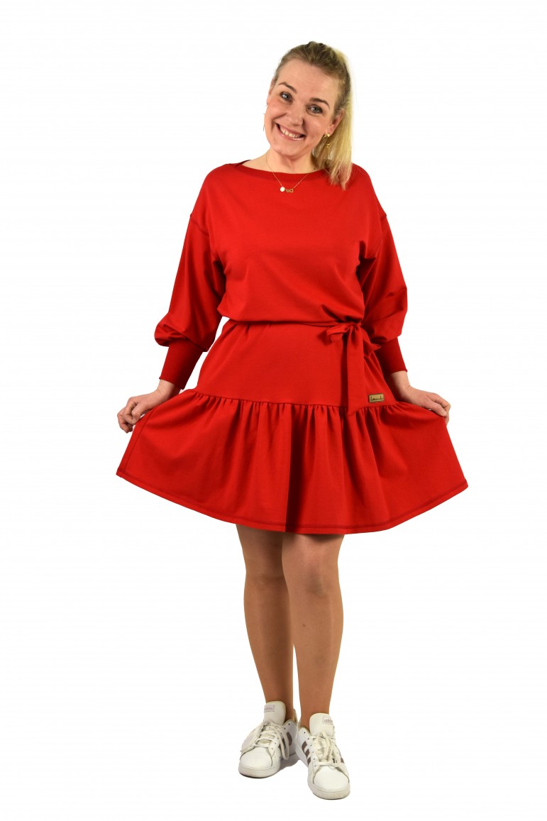 2LOOSE DRESS WITH A FRILL - RED