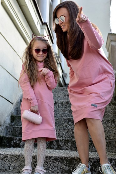 CASUAL LOOSE LONG HOODED SWEATSHIRT FOR MOTHER AND DAUGHTER - PINK