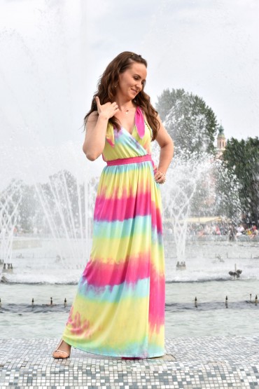 MAXI DRESS WITH BELTED STRAPS -RAINBOW