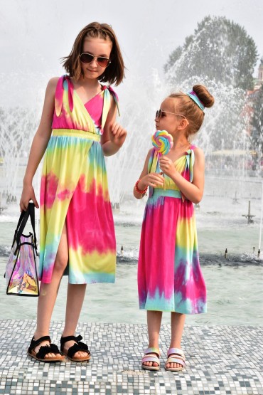 SET OF SUMMER DRESSES FOR GIRLS WITH TIE BANDS - RAINBOW