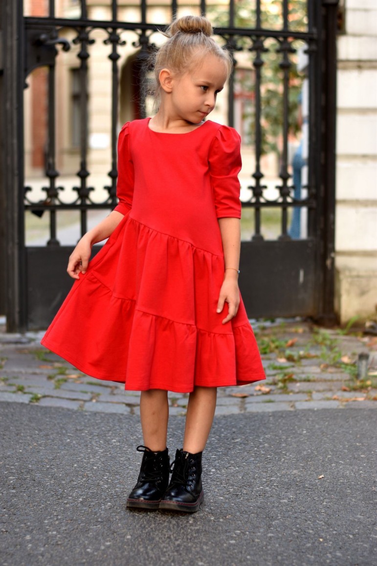 2copy of Sukienka dla dziewczynki - kolekcja Frills, kolor bordowo-różowy