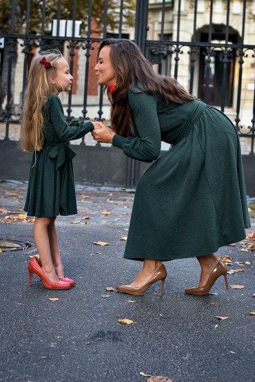 zielone sukienki mama i córka eleganckie