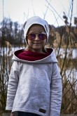 2SWEATSHIRT WITH AN EXTENDED BACK FOR GIRLS - ECRU AND BURGUNDY