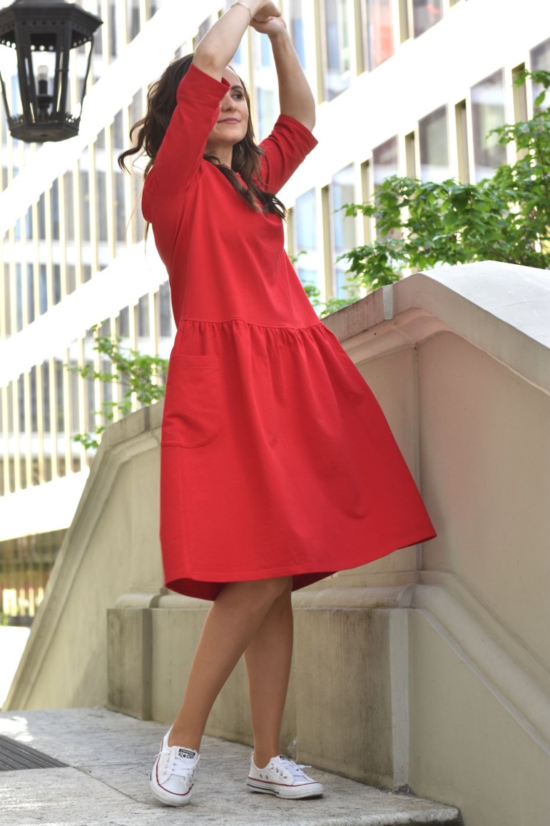 2LADIES DRESS WITH BIG POCKETS - RED