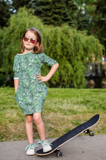 CHILDREN’S TUNIC DRESS WITH POCKETS - PALMS
